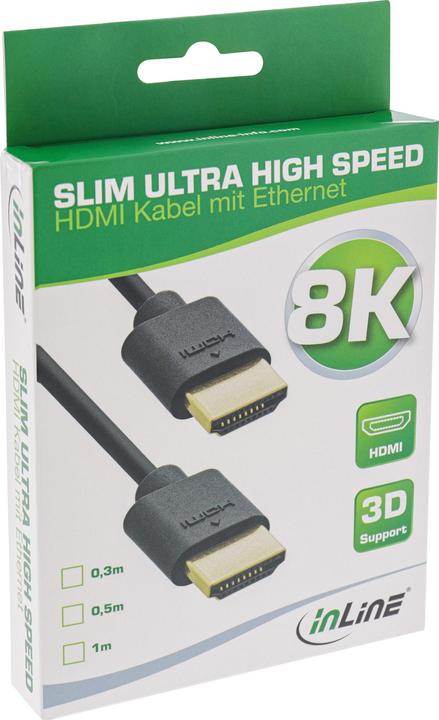 Produktbild InLine Slim Ultra High Speed HDMI Kabel 8K4K Stecker Stecker schwarz gold 0 (0.50 m, HDMI)