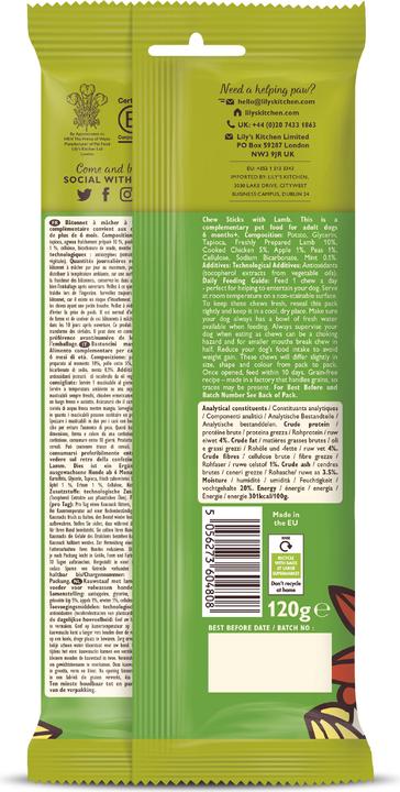 Nährwerte und Zutaten Lily's Kitchen Kaustange Lamm (Adult, 1 Stk., 120 g)