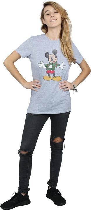 Actual product image Disney Womens/Ladies Mickey Mouse Christmas Jumper Cotton Boyfriend T-Shirt (M)